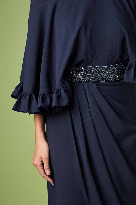 Aakaar - Drop Shoulder Drape Dress With Crystal Belt - Elahe