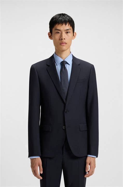 HUGO - Slim-fit suit in a performance-stretch wool blend - Dark Blue