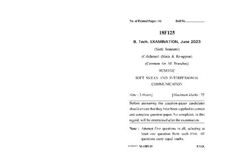 HUM352C - Soft Skills & Interpersonal Communication Exam Paper - Studocu