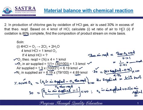 CHE101-lect 19, 20, 21 - process calculations notes - In production of ...
