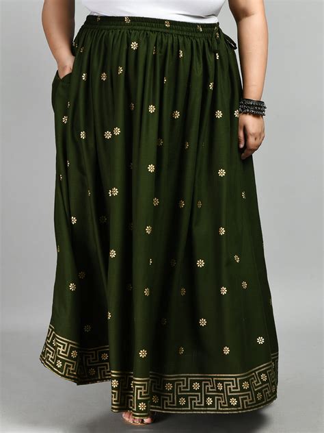 Plus Size Mehndi Gold Printed Skirt – DESINOOR.COM