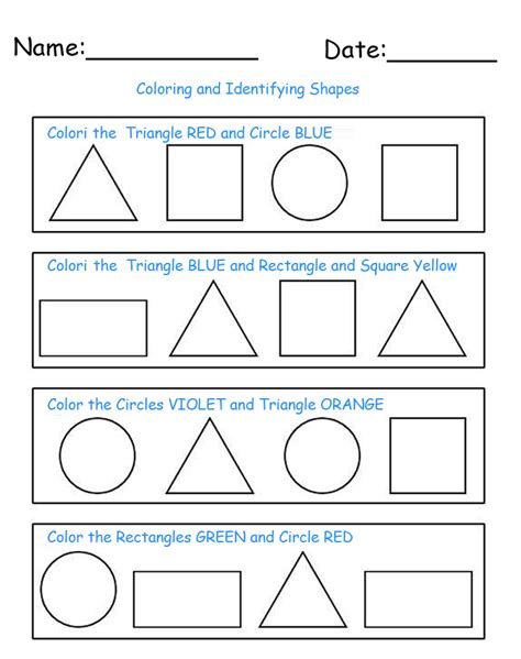 Identify and Color Shapes Printable Worksheets