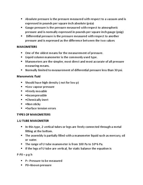Pressure measurement-Manometers - Absolute pressure is the pressure ...