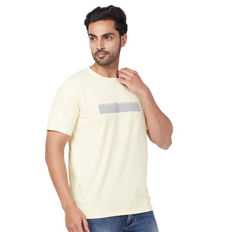 Park Avenue Men Yellow Print Slim Fit Cotton Blend Fold Neck T-Shirt ...