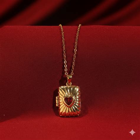 Salty Sunburst Red Heart Locket Necklace