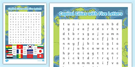 Capital Cities with Five Letters Word Search