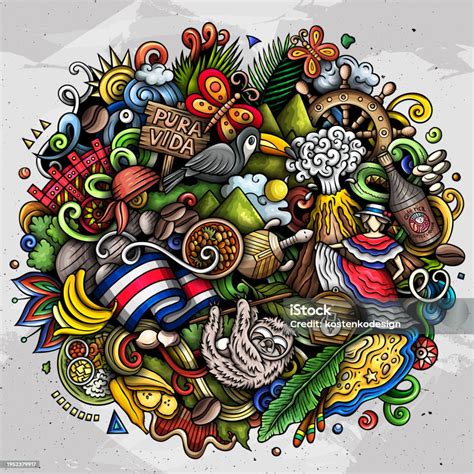 Costa Rica Cartoon Doodle Illustration Funny Local Design Stock ...