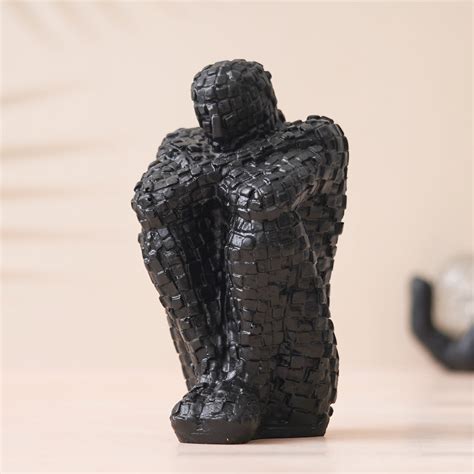 eCraftIndia Black Polyresin Handcrafted Thinking Man Statue Human Figu