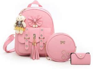 AshCrafzee Stylish Cute Mini 3PCS Combo Set For Girls 5 L Backpack PINK ...
