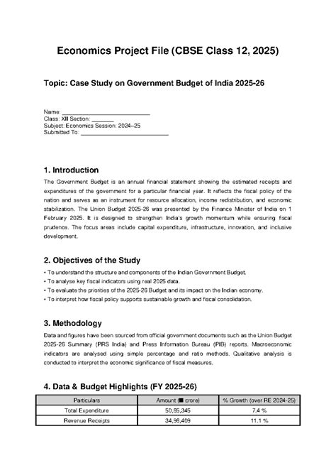 Economics Project: Case Study on India's Government Budget (CBSE Class ...
