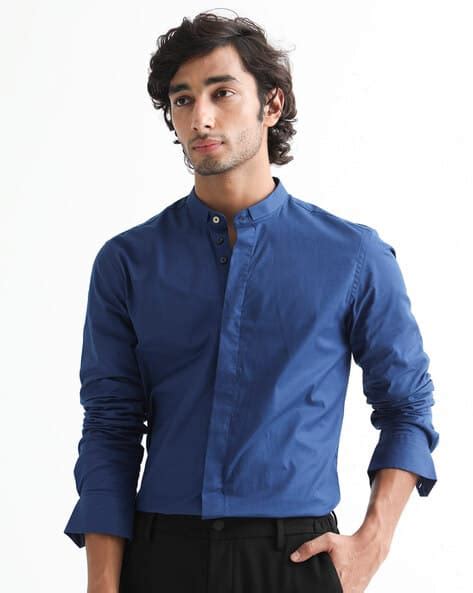 Men Slim Fit Shirt with Band Collar - Price History