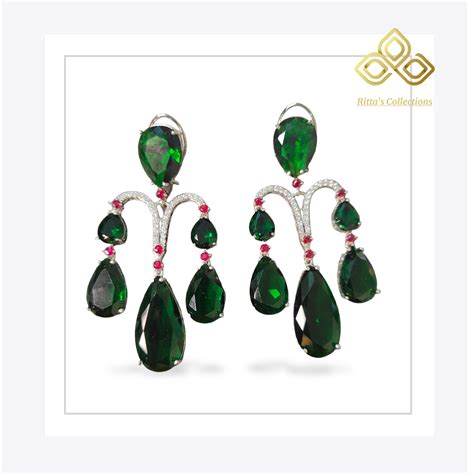 Ritta's EarLuxe Emerald Green American Diamond Earrings – rittascollections