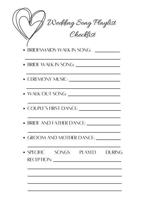 Wedding Song Playlist Checklist - Worksheets Library