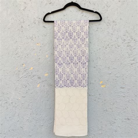 Pure Cotton Hakoba With Purple Printed Motifs Fabric – Sanskruti