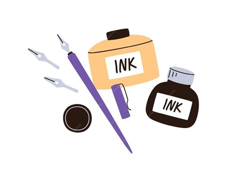Inkwell pen and nib calligraphy tools illustration | Premium Vector