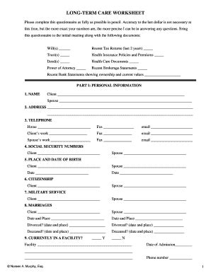 Fillable Online Long Term Care Worksheet-Aprildoc Fax Email Print ...