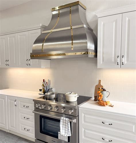 Fobest custom handmade brushed stainless steel range hood with brass ...