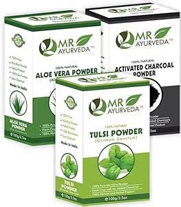 MR Ayurveda Activated Charcoal Powder, Aloe Vera Powder & Tulsi Powder ...