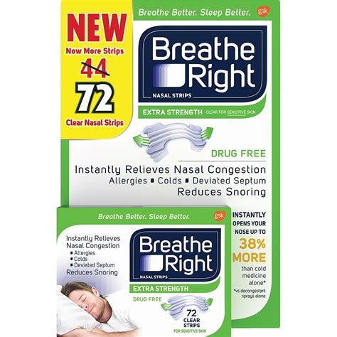 Breathe Right Extra Strength Nasal Strips, 72 Count (CLEAR) Drug Free