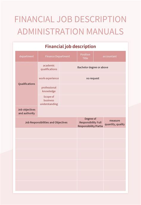 Financial Job Description Administration Manuals Excel Template And ...
