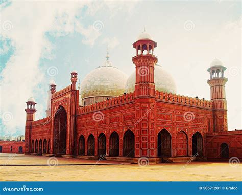 Painting of Badshahi Mosque Lahore Stock Image - Image of ancient, arch: 50671281