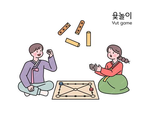 Premium Vector | Korean traditional play two friends wearing hanbok are ...