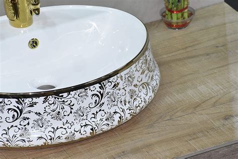 B Backline Ceramic Oval Table Top or Counter Top Wash Basin Gold Color