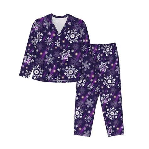 2 Piece Womens Pajama Sets - Christmas Purple Snowflakes Soft Sleepwear ...