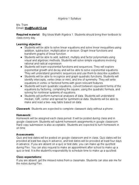 Image result for Algebra Syllabus