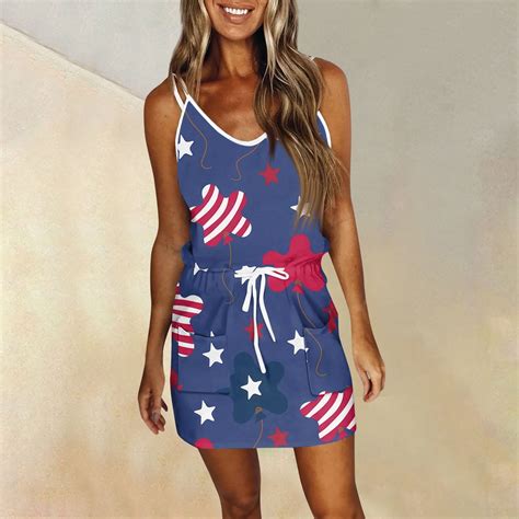 MGCWSH Fourth Of July Dresses for Women American Flag Funny V-Neck ...