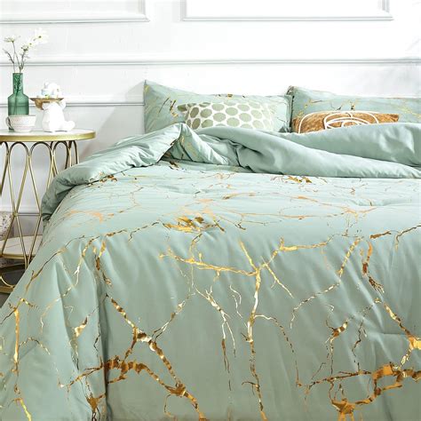 Amazon.com: Smoofy Sage Green Comforter Twin Bed Set Marble Print ...