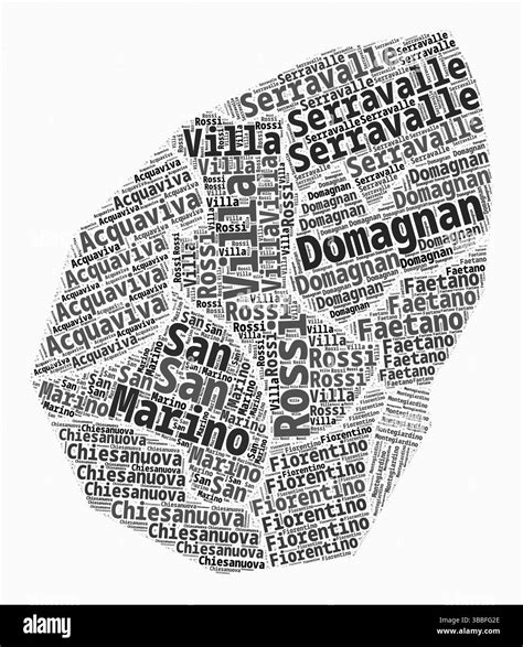 San Marino Text Style Regions. Country region names word clouds in Italian language. Creative ...