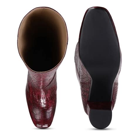 Saint Emily Burgundy Croco Vegan Leather Knee High Boots – SaintG India