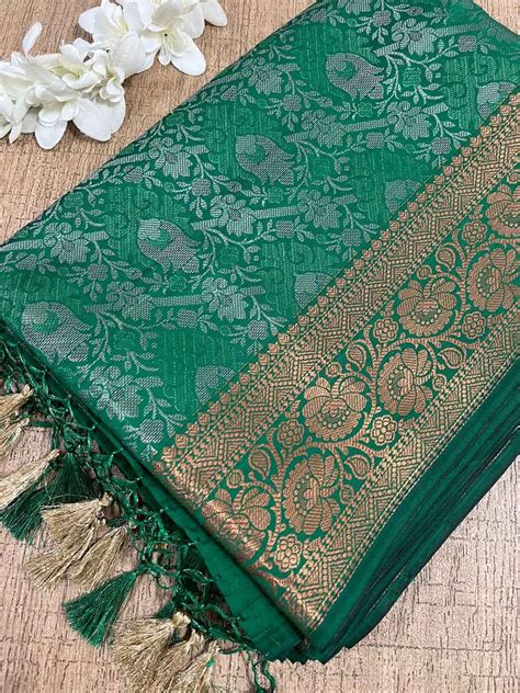 Stunning Green Banarasi Silk Saree