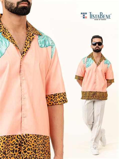 Buy Peach Colored Leopard Placement Print Oversized Shirt Online ...