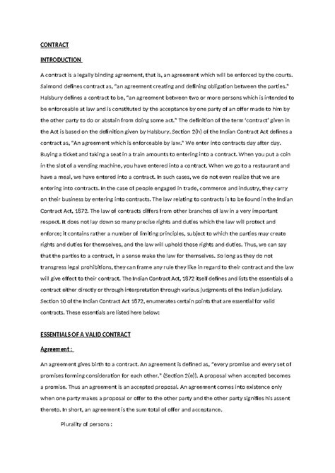 Essentials of a Valid Contract: Key Principles and Definitions (LAW101 ...