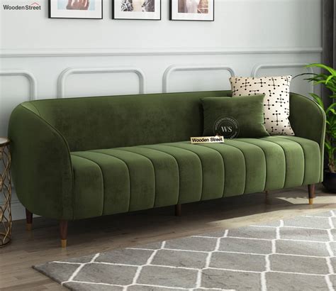 Buy Eldric 3 Seater Sofa (Velvet, Dark Olive Green) at 44% OFF Online ...