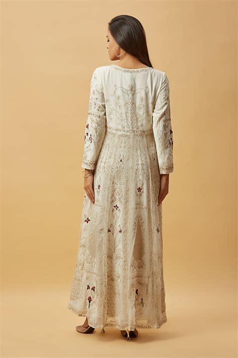 Urban Mystic Chiffon Embroidered White Long Dress – BlueClub Select