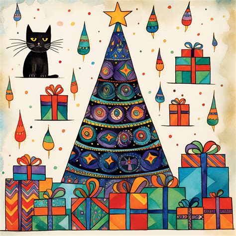 Black Cat Christmas Tree Art Free Stock Photo - Public Domain Pictures