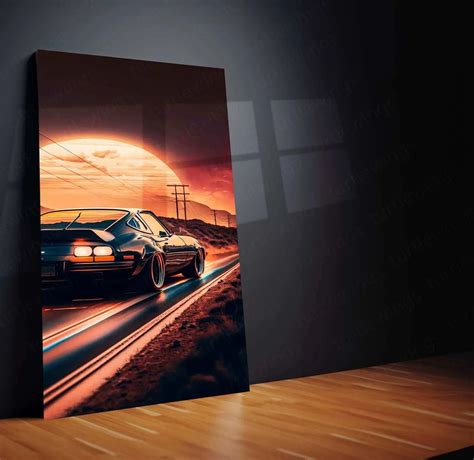 Car Nature Sunset Metal Poster | Scenic Automotive Wall Art | Sunset D ...