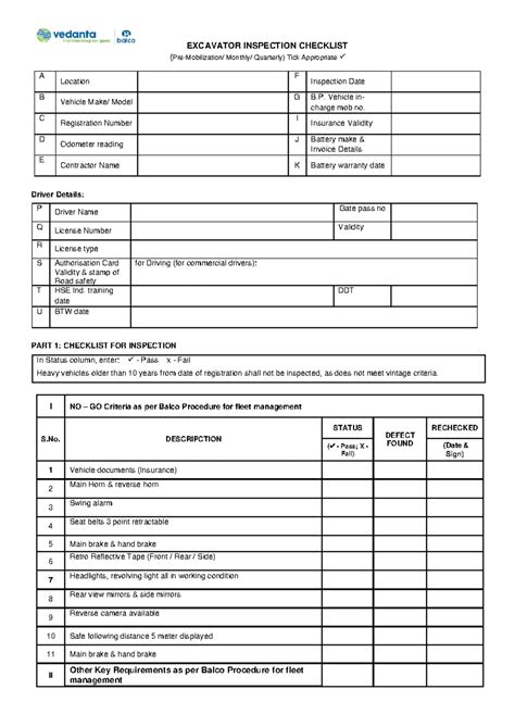 ROAD ROLLER INSPECTION CHECKLIST (Quarterly) - Vehicle Safety Audit ...
