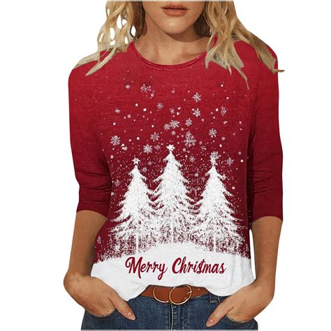 Christmas Tops for Women Tank Tops Cotton Spandex Workout 3/4 Sleeve ...