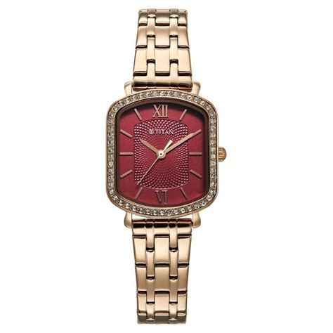 Buy Online Titan Purple Metro Quartz Analog Red Dial Rose Gold Plated ...