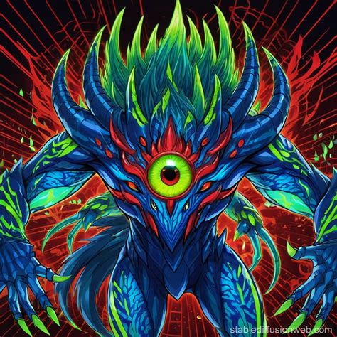 Electric Blue Monster with Neon Green Patterns | Stable Diffusion Online