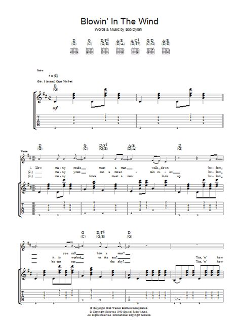 Blowin' In The Wind by Bob Dylan - Guitar Tab - Guitar Instructor