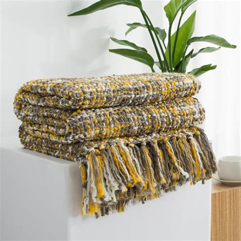 Amazon.com: GINAMUSE Multi-Color Gold Cable Knitted Throw Blanket for ...