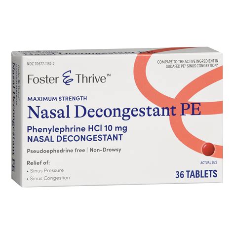 Foster & Thrive Maximum Strength Nasal Decongestant PE Phenylephrine HCl Tablets, 10 mg - 36 ct