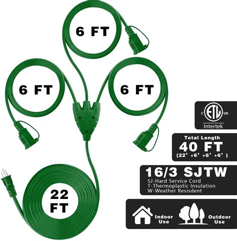 Buy Extension Cord 1 to 3 Splitter, Total 40 FT, Max Length 28 FT from ...