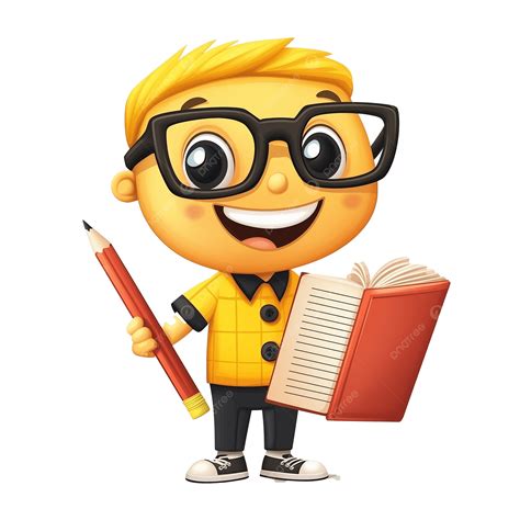 Happy Smart Boy Student With Book And Pencil Clipart, Cartoon Boy ...
