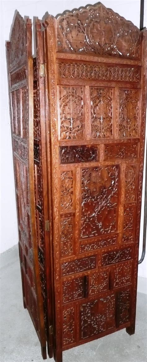 Wunderschöner Indischer Paravent aus Echtholz mit floralen ...